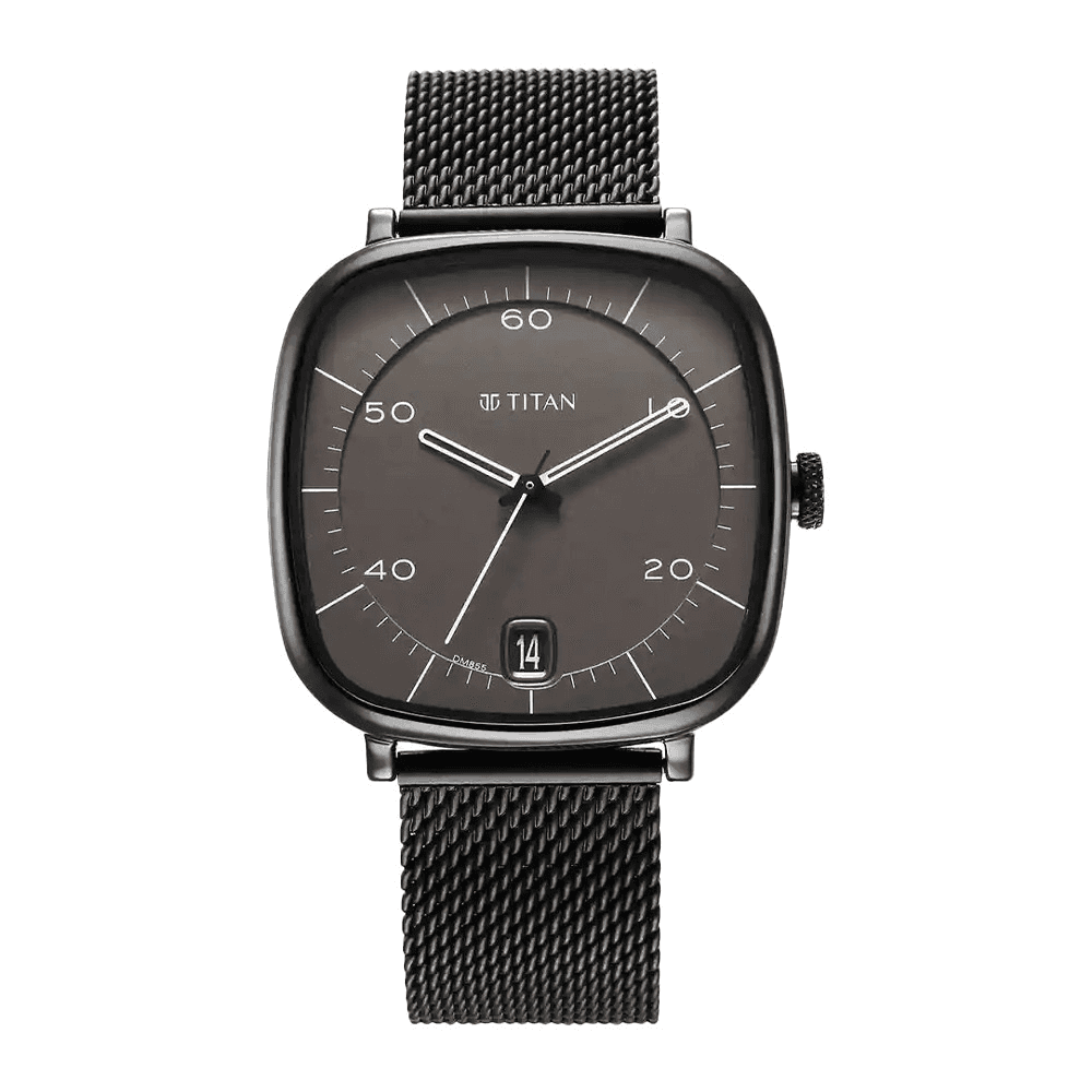 Titan Neo Curve Quartz Multifunction Anthracite Dial Black Stainless Steel Strap Watch for Men (1885NM01)