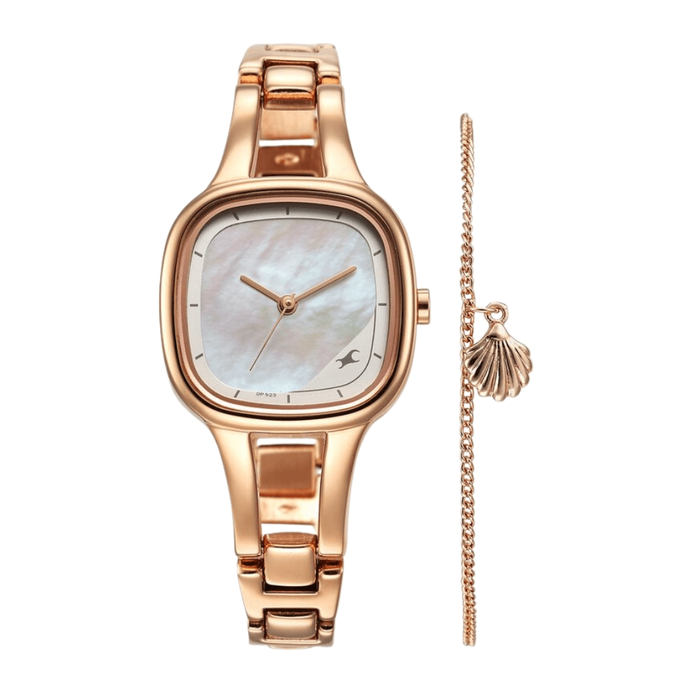 Fastrack Pulse Quartz Analog Mother Of Pearl Dial Rose Gold Metal Strap Watch For Girls (6147WM01F)