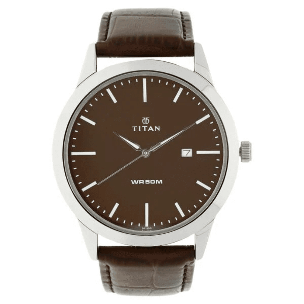 Titan Quartz Analog with Date Brown Dial Leather Strap Watch for Men (1584SL04)