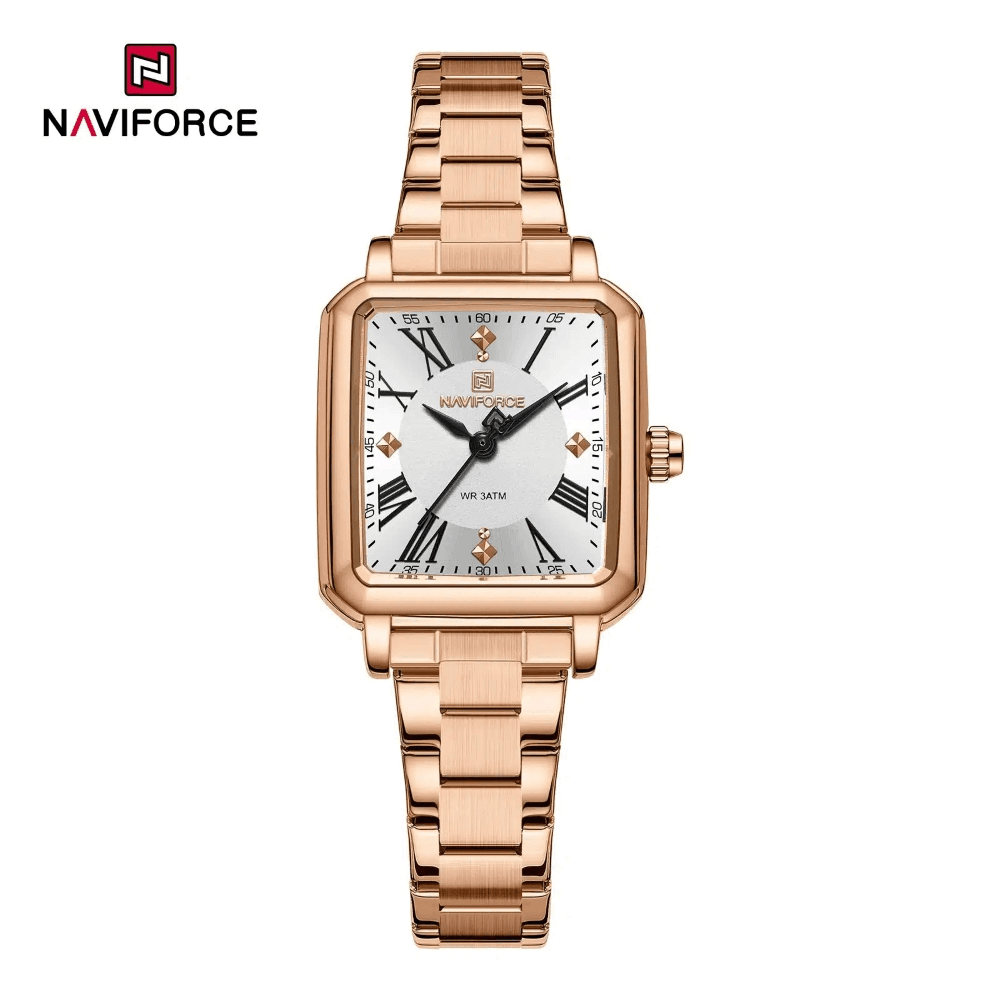NAVIFORCE 5065 Rose White Quartz Analog Stainless Steel Watch For Womens