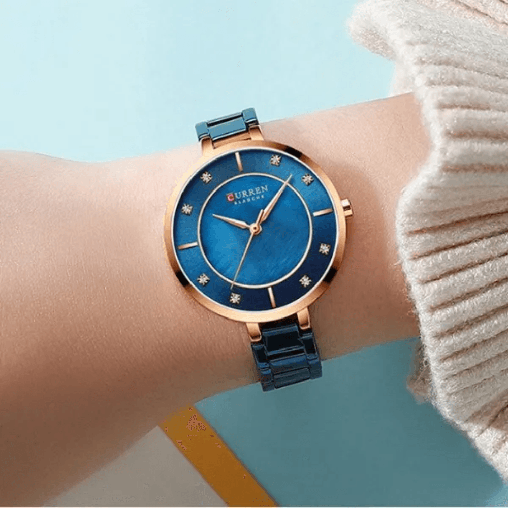 CURREN C9051L Quartz Stainless Steel Strap Women Wristwatch – Blue & Rose Gold