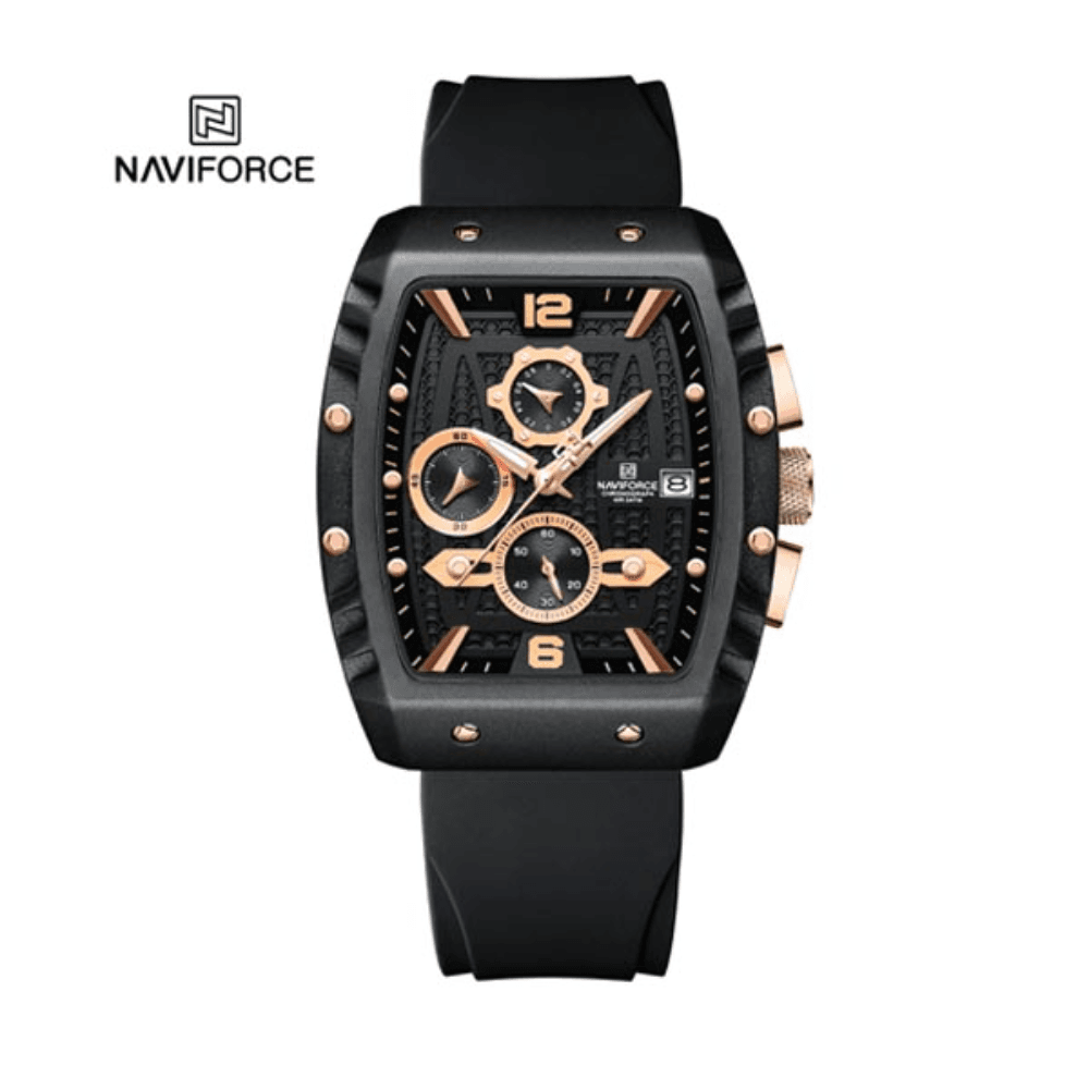 NAVIFORCE 8025 Quartz Colorful Silicone with Square Case Chronograph Sport Wrist Watch for Men