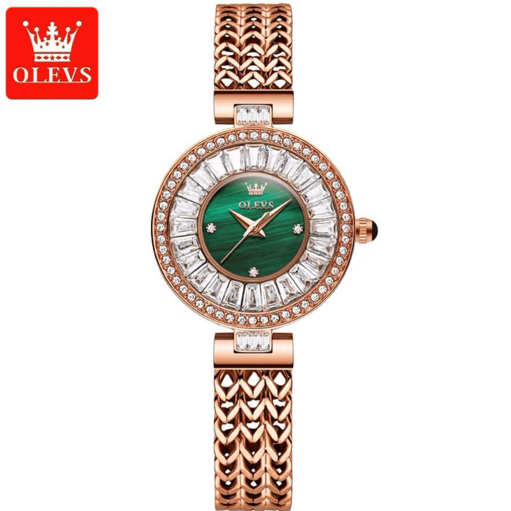 OLEVS 9959 Exclusive Design Watch for Women – Rose Gold & Green