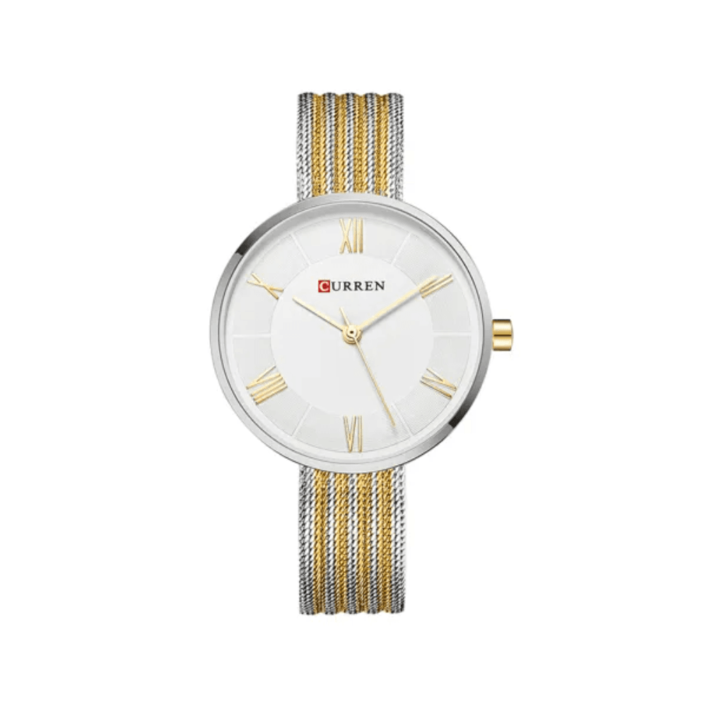 CURREN C9020SL Classic Chain Watch for Women – Gold Silver & White