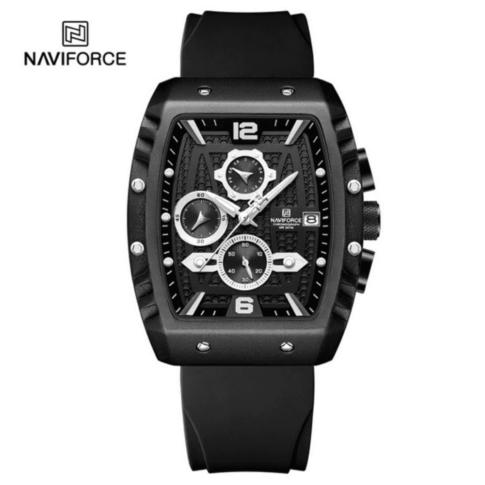 NAVIFORCE 8025 Quartz Colorful Silicone with Square Case Chronograph Sport Wrist Watch for Men