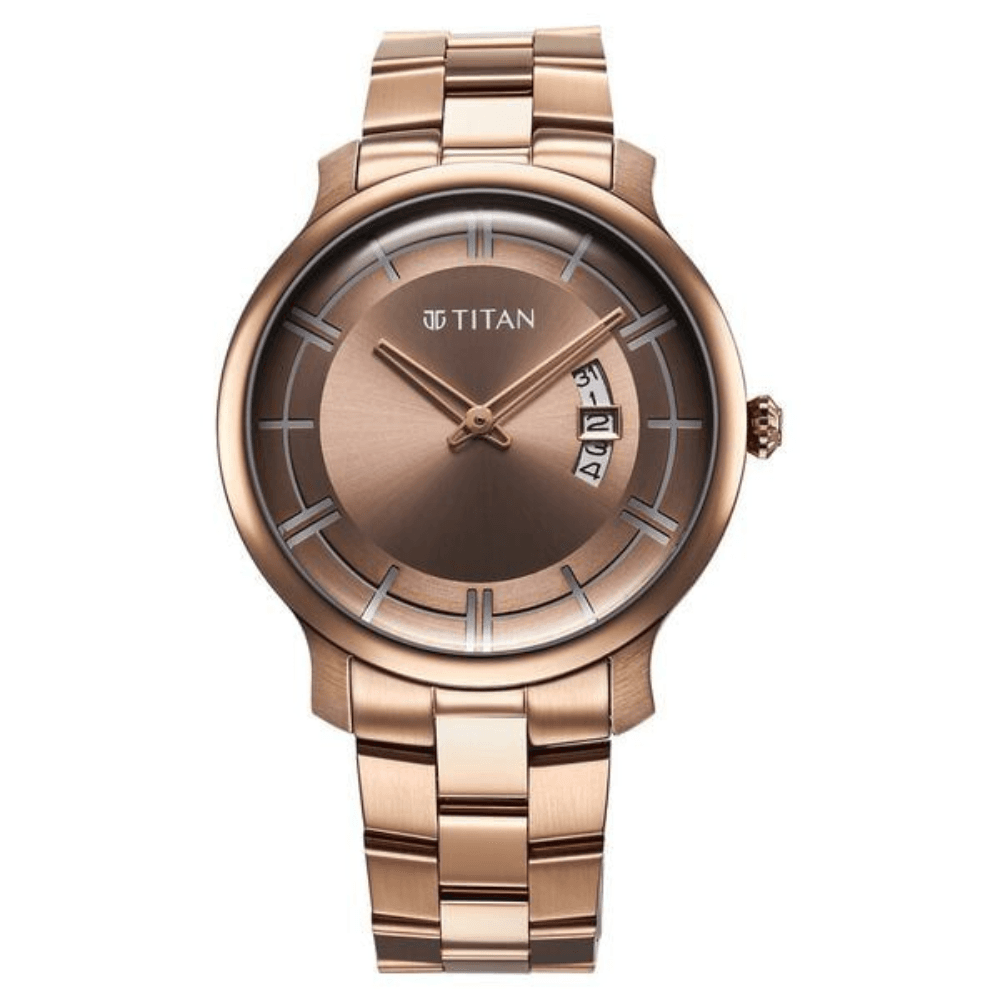 Titan Clasique Slim Quartz Analog with Date Coffee Brown Dial Stainless Steel Strap Watch For Men (90170QM02)