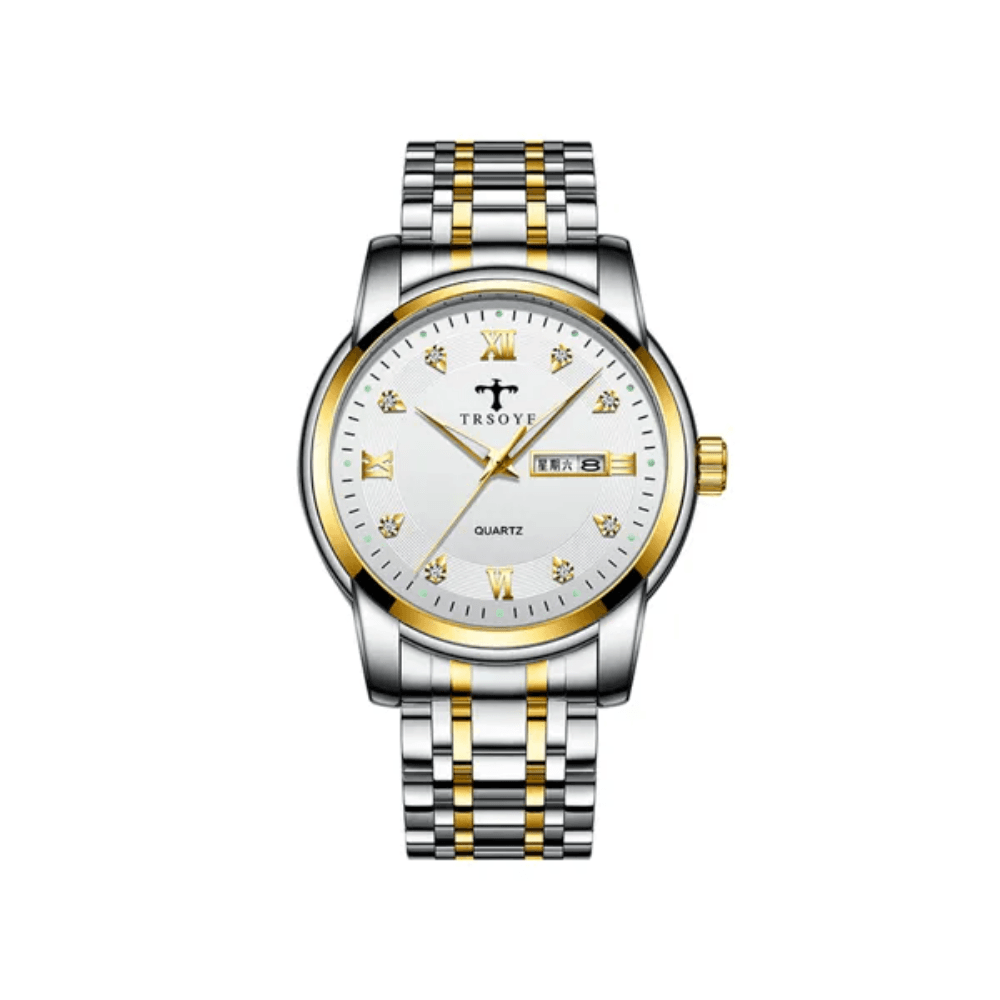Trsoye 838 Stainless steel Men’s Luxury Watches – Silver Gold & White