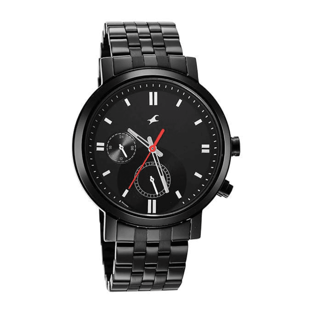 Fastrack 3287NM01 Tick Tock Multifunction Black Metal Watch for Guys