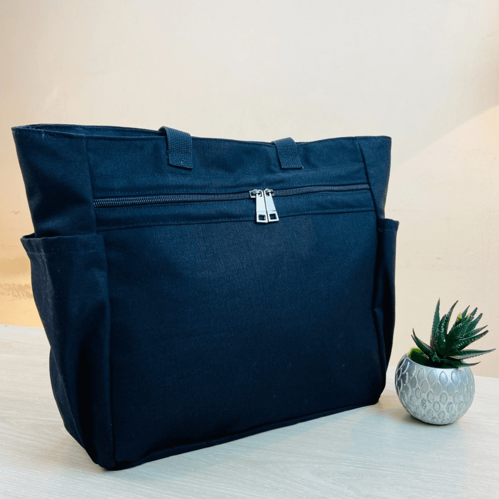 Casual Black Color Canvas Large Shopper Bag