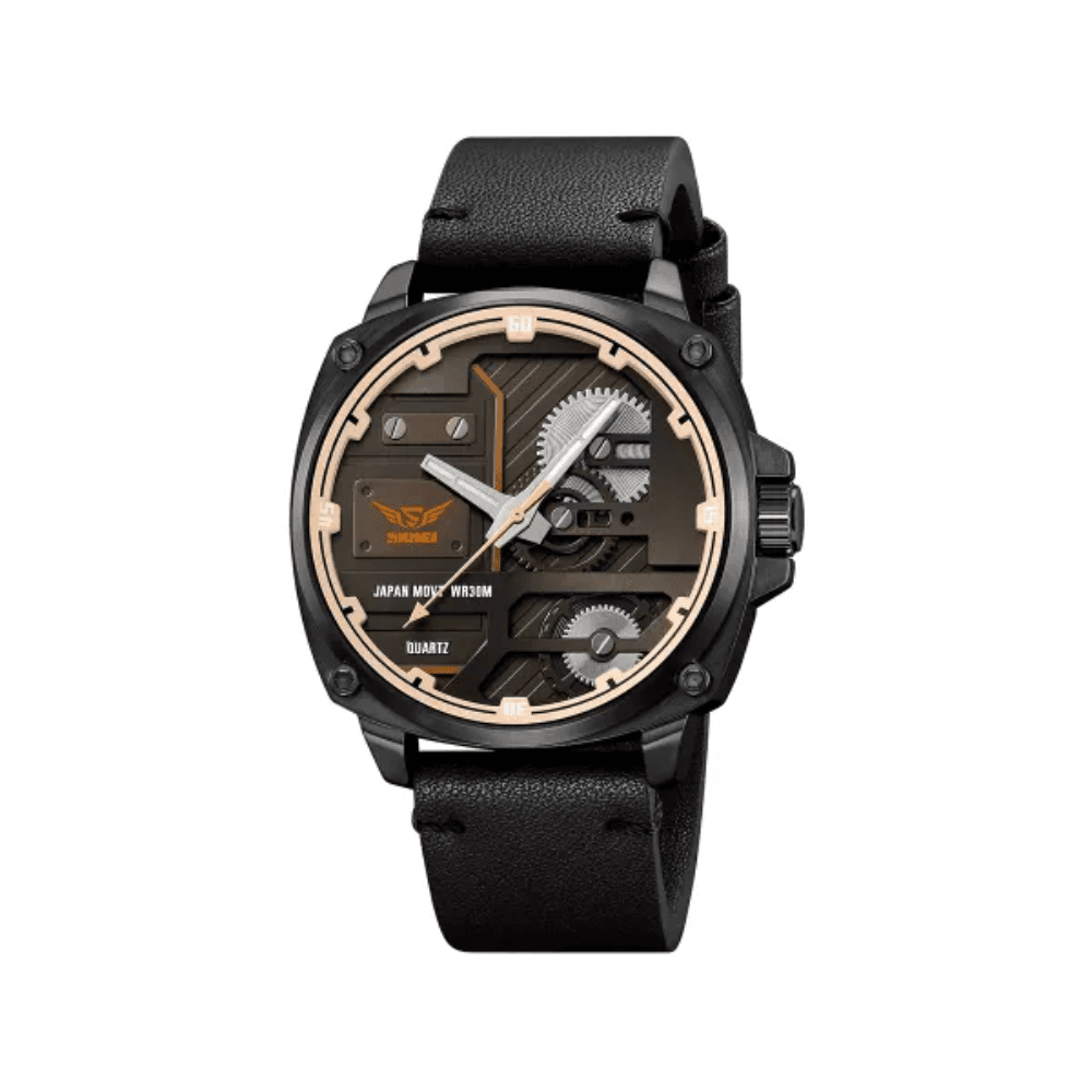 SKMEI 2289 Leather Strap Men’s Wristwatch Original Casual Clock Fashion Business Quartz Watch- Black