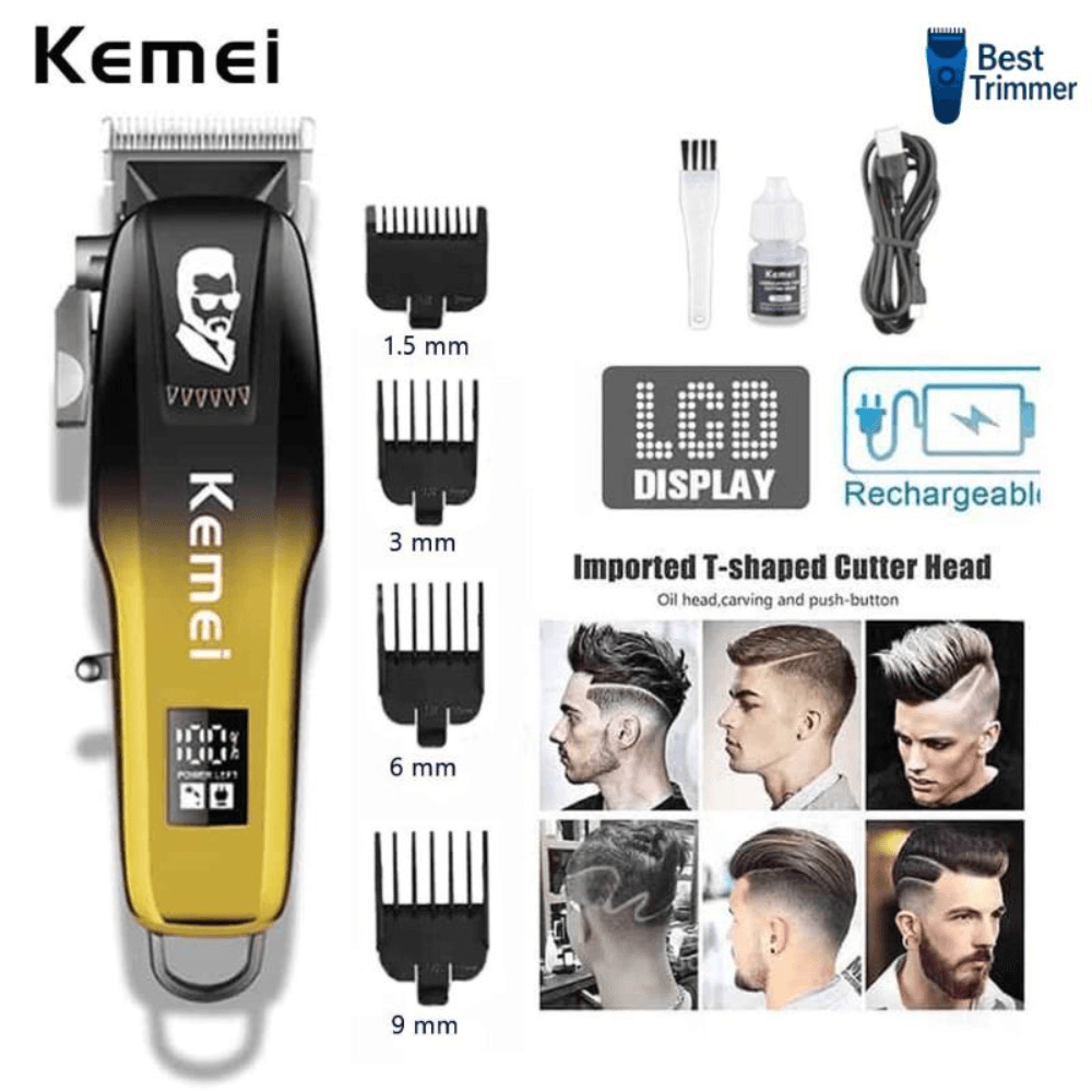 Kemei KM-709A Hair Clipper and Beard Trimmer for Men  -  Black & Yellow