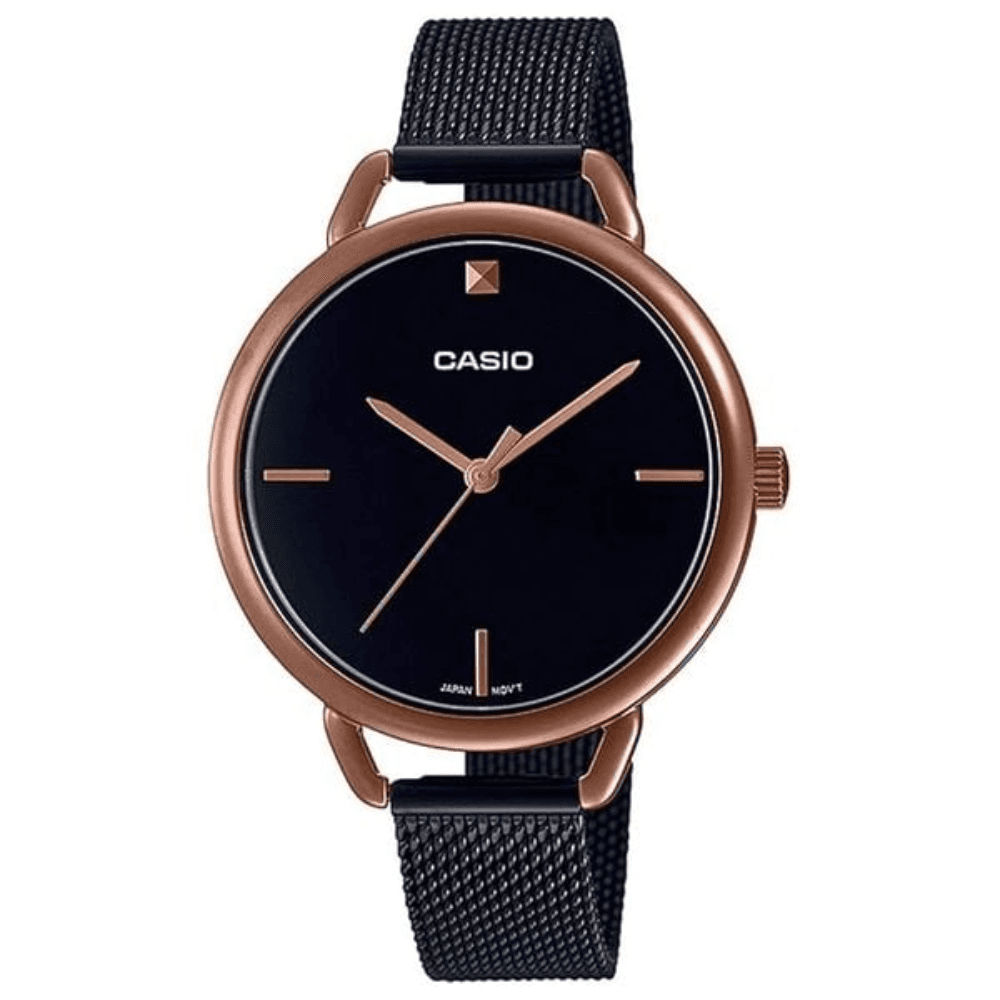 Casio Watch LTP-E415MBR-1CDF For Women - Analog Display, Stainless Steel Band - Black
