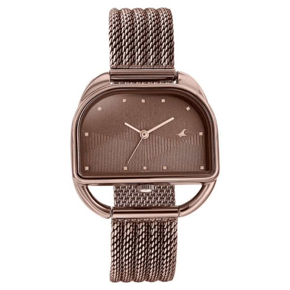 Fastrack Style Up Quartz Analog Brown Dial Brown Stainless Steel Strap Watch For Girls (6307QM01)