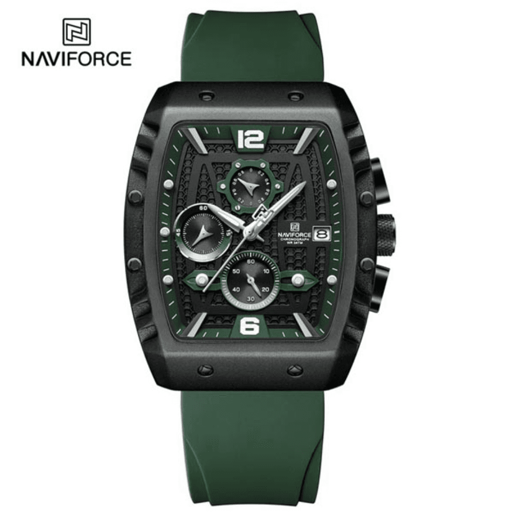 NAVIFORCE 8025 Quartz Colorful Silicone with Square Case Chronograph Sport Wrist Watch for Men