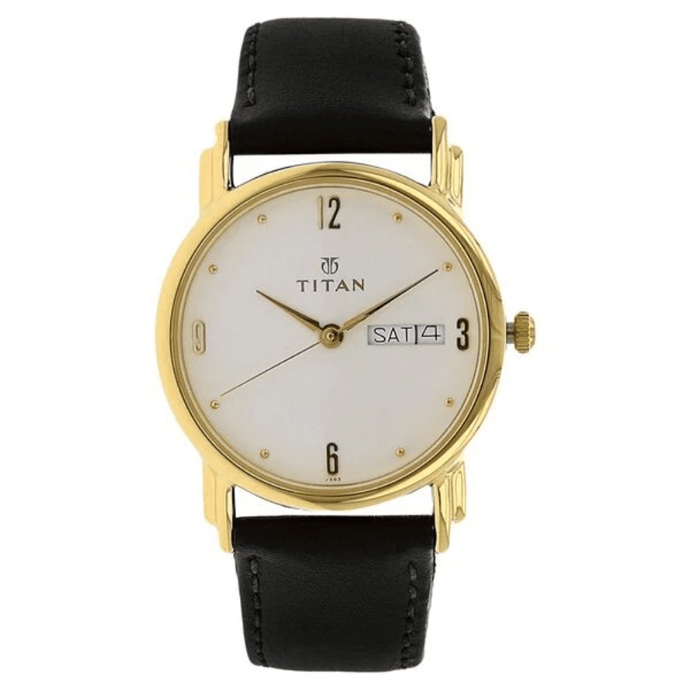 Titan White Dial Analog with Day and Date Leather Strap watch for Woman (1445YL04)