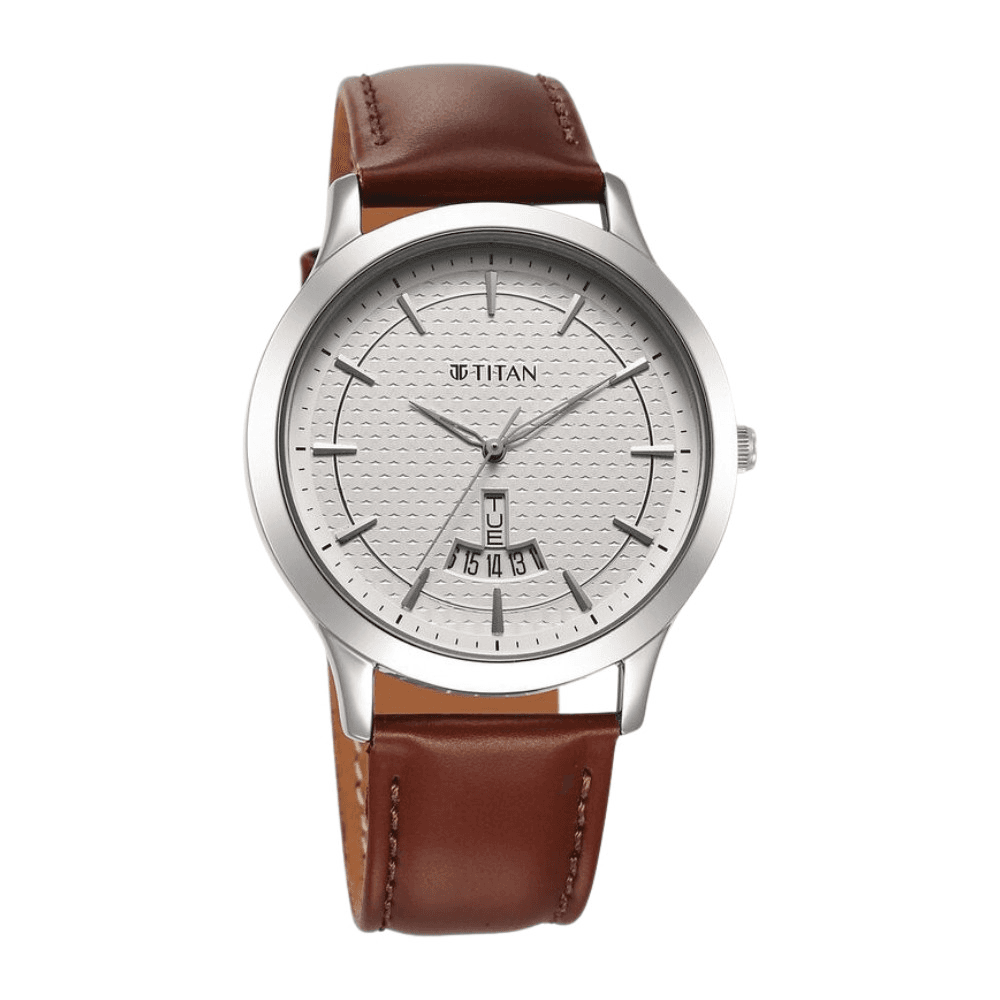 Titan 1825SL15 Karishma Analog Silver Dial Leather Watch for Men