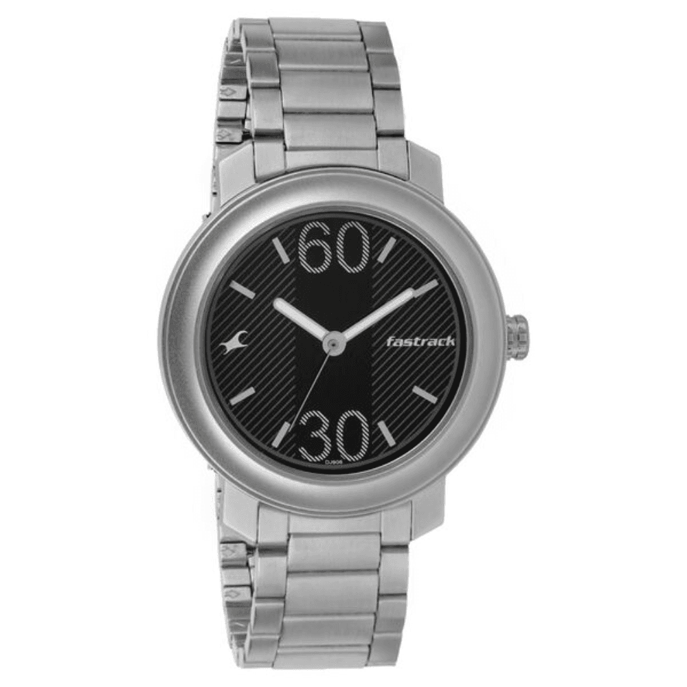 Fastrack Quartz Analog Black Dial Stainless Steel Strap Watch for Guys (3222SM02)