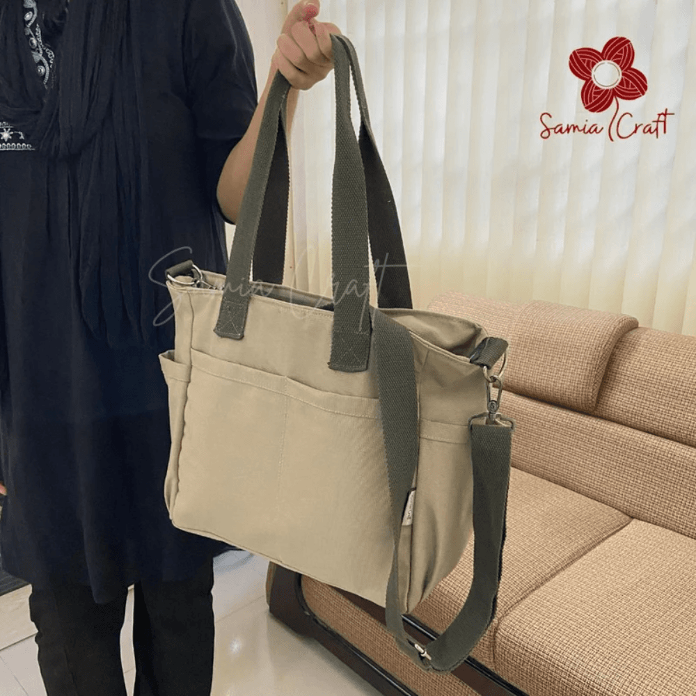 Light Khaki Color Large Shoulder Bag With Long Strap