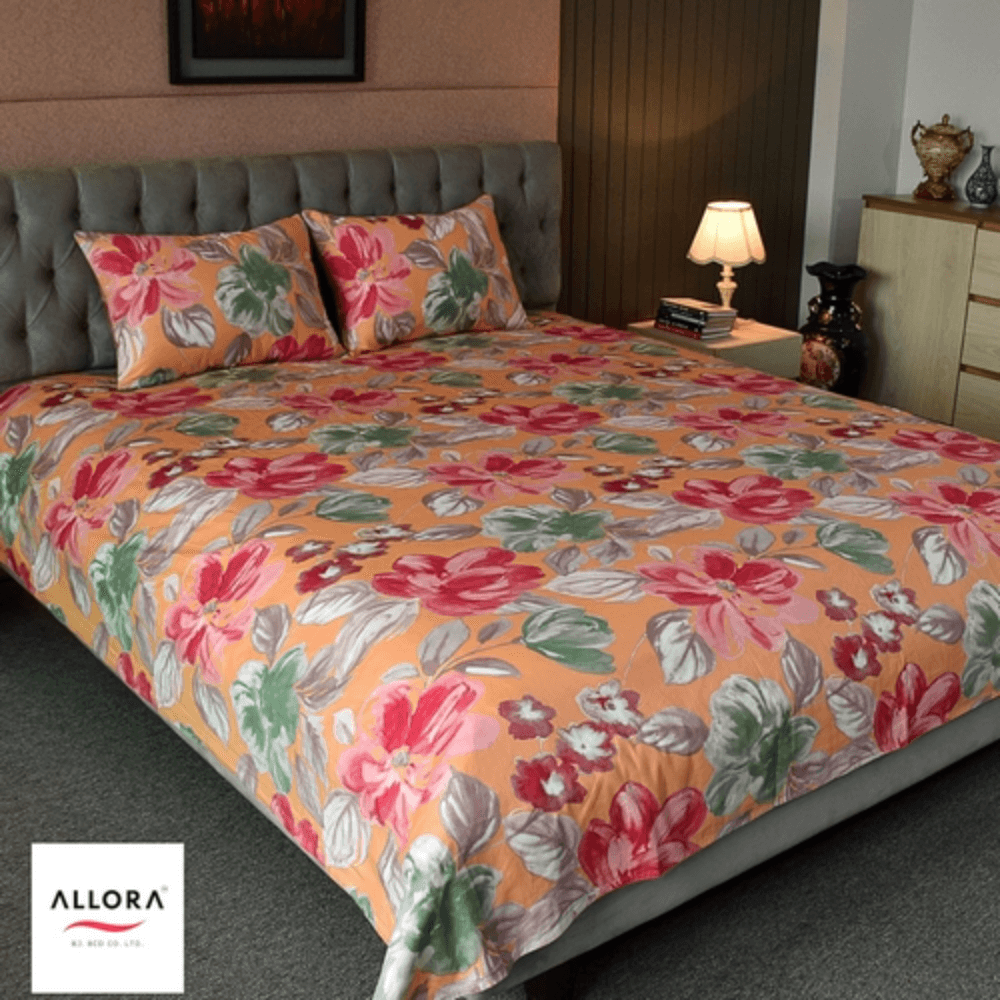 Watercolour Flora Printed Bed sheet – Orange