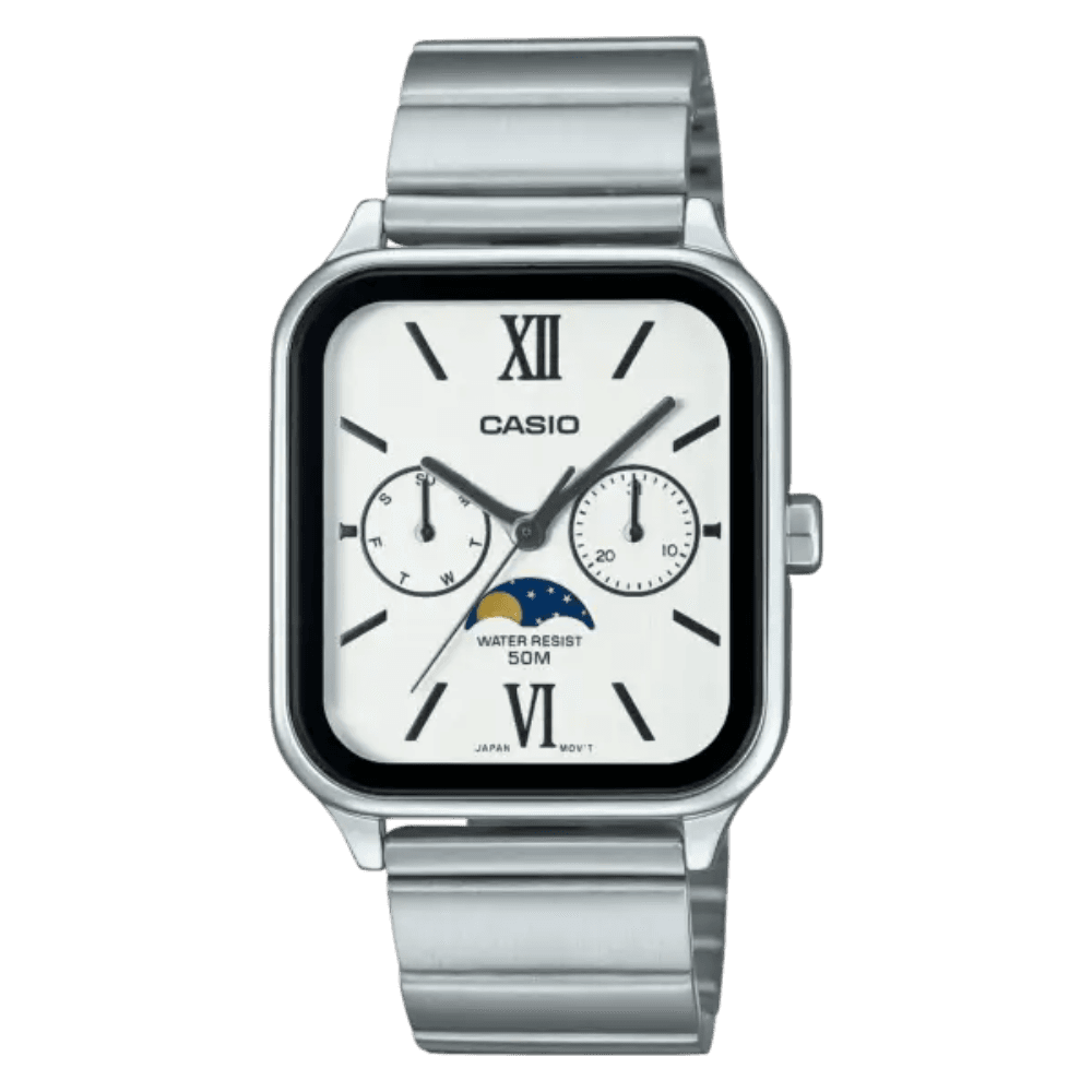 WW2884 Casio Standard Moon Phase Day Date Chain Watch MTP-M305D-7A2VDF