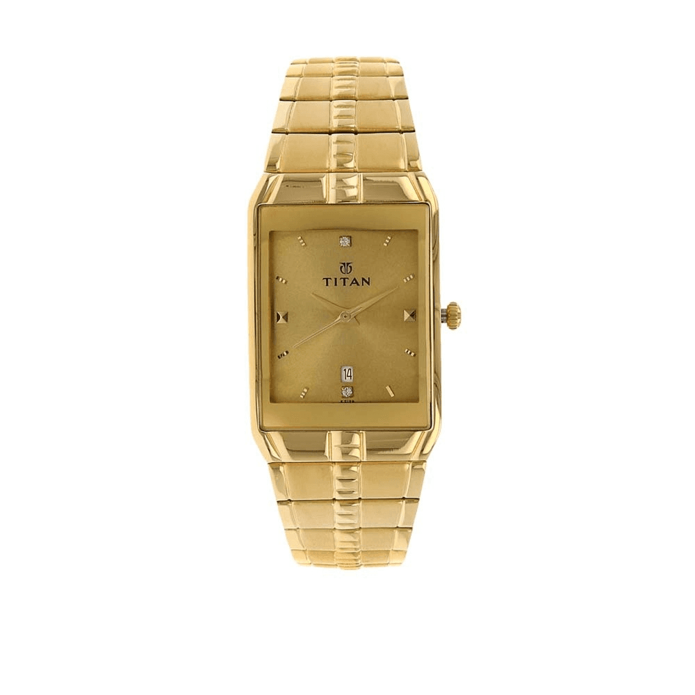 Titan Golden Dial Analog with Date Metal Strap watch for Men  (9151YM03)