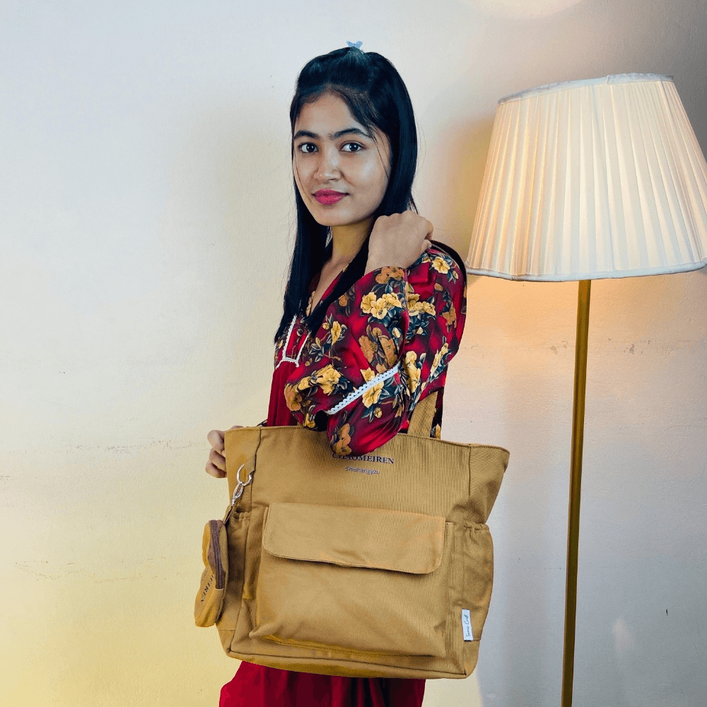Casual Spiked Brown Shoulder Tote Bag