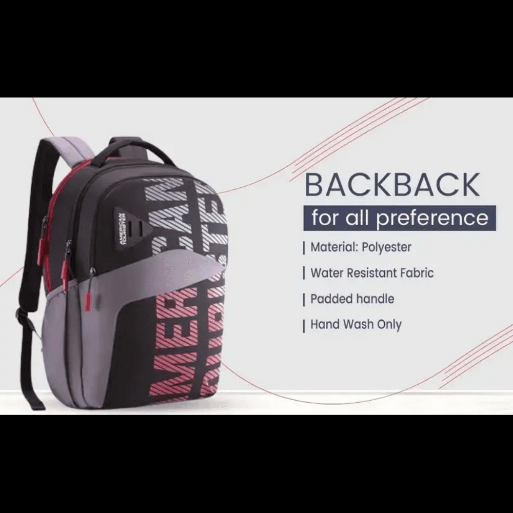 American Tourister 2 Compartment Unisex Backpack (Black)