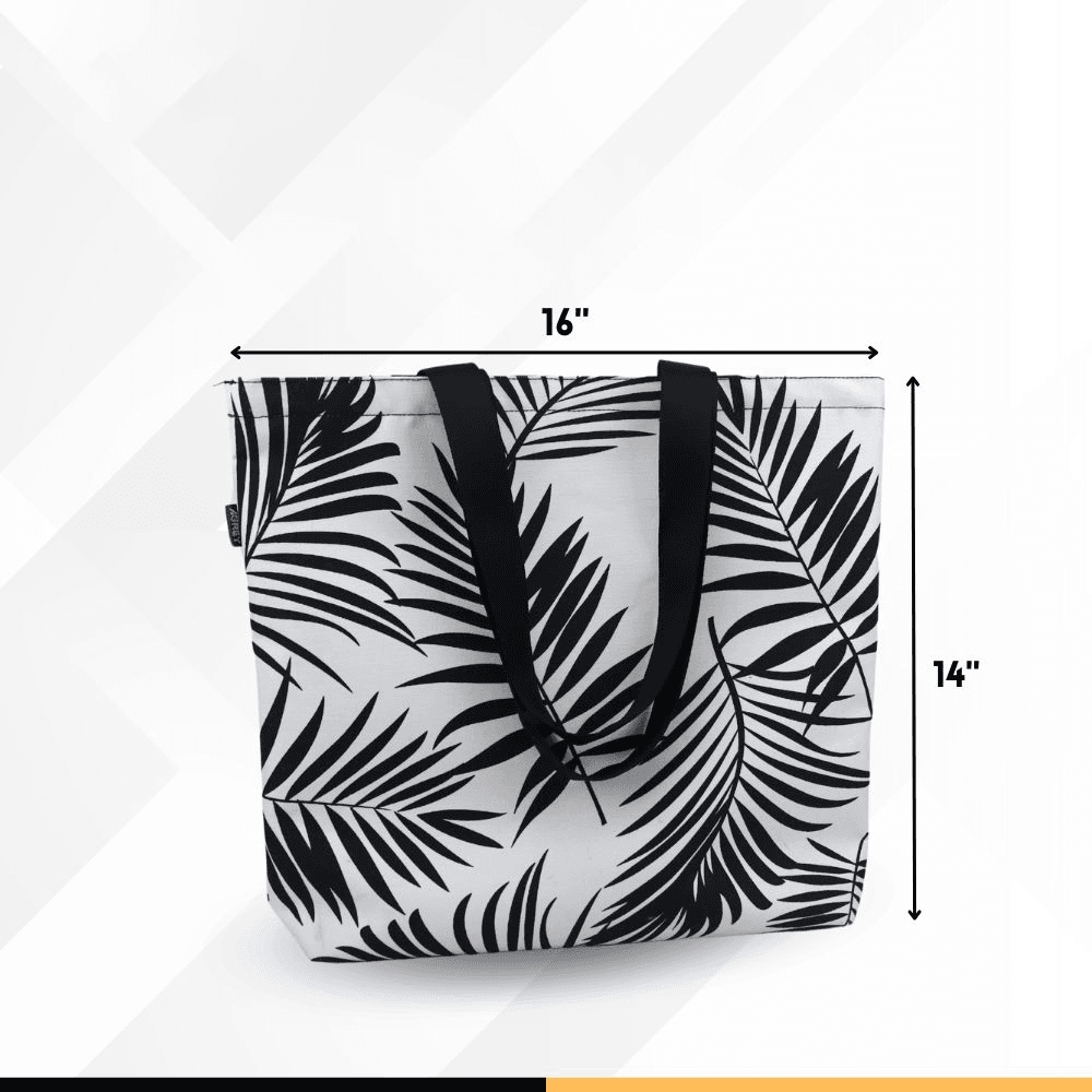 Canvas Tote Bag with Zipper, Black & White, (14"x16")