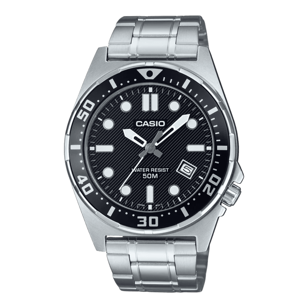 Casio MTD-135D-1AVDF Men's Analog Watch - Stainless Steel Band, Black Dial