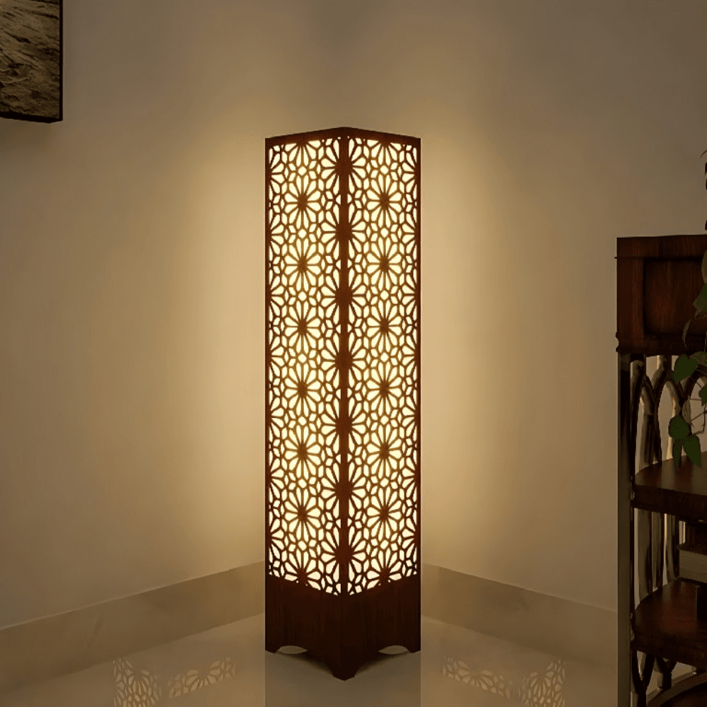 Luxury Modern Wood Floor Lamp | Elegant Pine Finish | Warm Yellow Light | Handcrafted Standing Lamp for Home & Office Decor by Ednfy (LL-115)