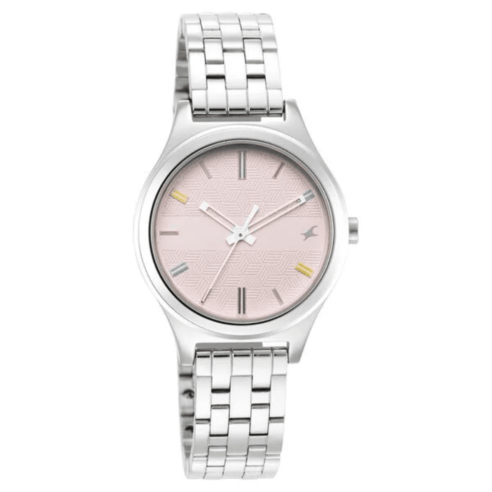 Fastrack Stunners Quartz Analog Pink Dial Metal Strap Watch for Girls (6152SM04)