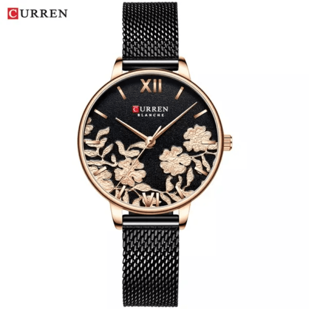 CURREN 9065 Mesh Stainless Steel Quartz Watch for Women – Black