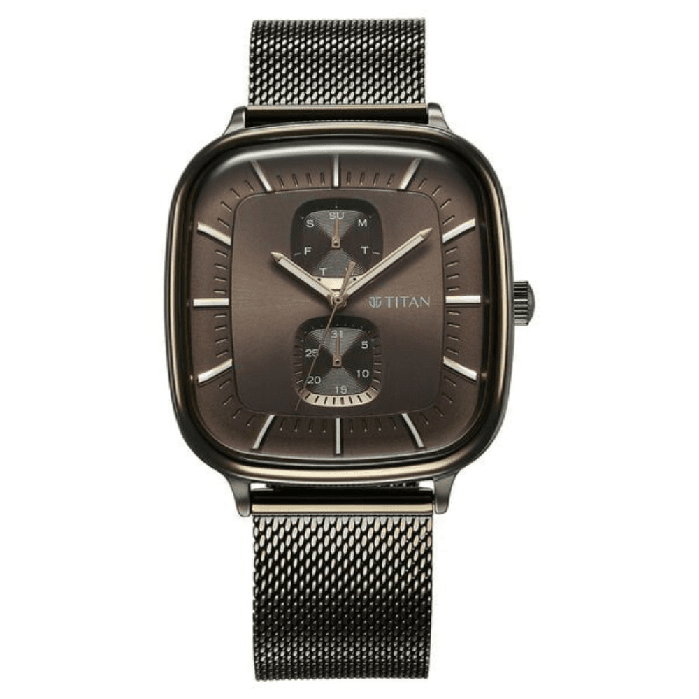 Titan Avant Garde Quartz Multifunction Brown Dial With Green Color Stainless Steel Strap Watch For Men (90178QM02)