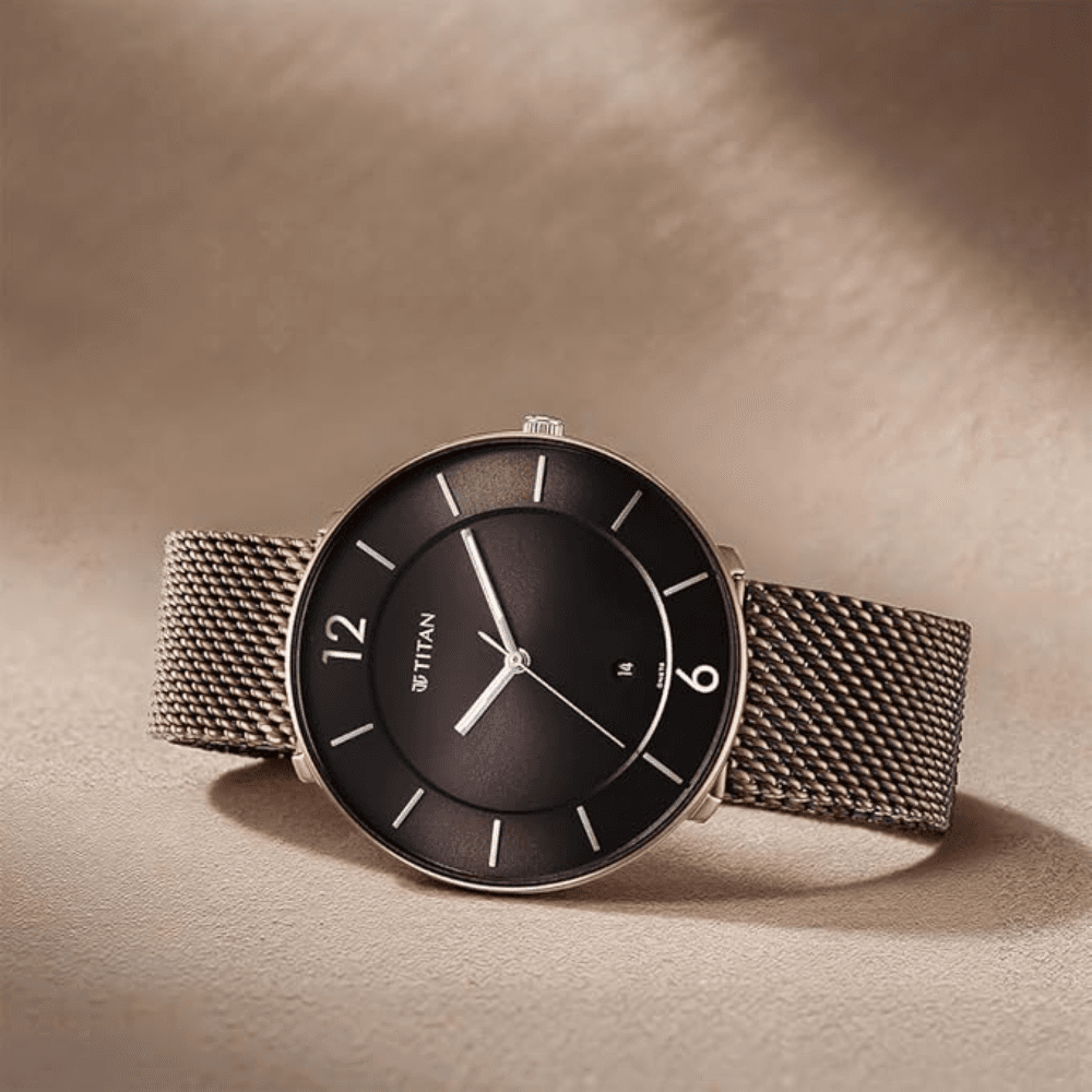 Titan Men Stainless Steel Analog Brown Dial Watch-1849Km04