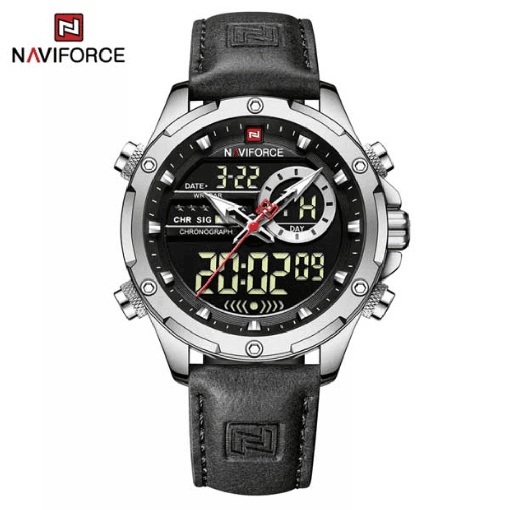 NAVIFORCE NF9208 PU Leather Dual Time Wrist Watch