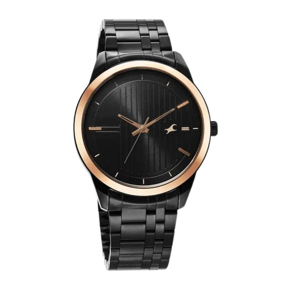 Fastrack 3308KM01 Stunners Analog Black Dial Metal Strap Watch for Guys