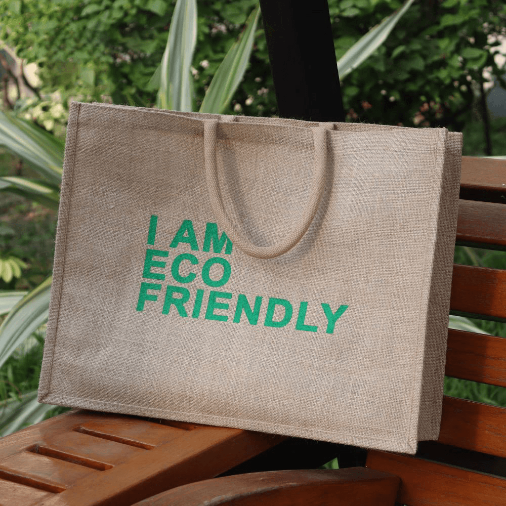 Jute Shopping Bag, Natural, (14"x16"), I am eco friendly