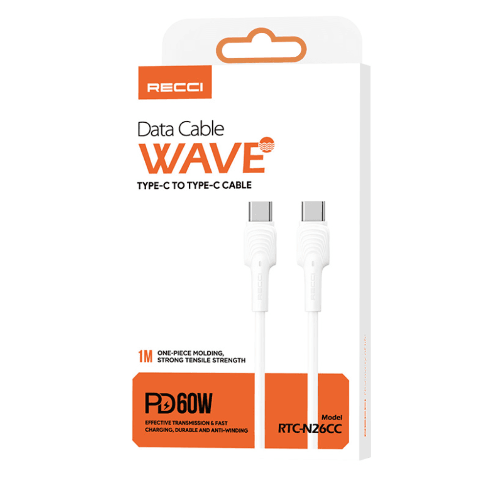 Recci RTC-N26CC Wave Series 1 Meter Data Cable, Type-C To Type-C