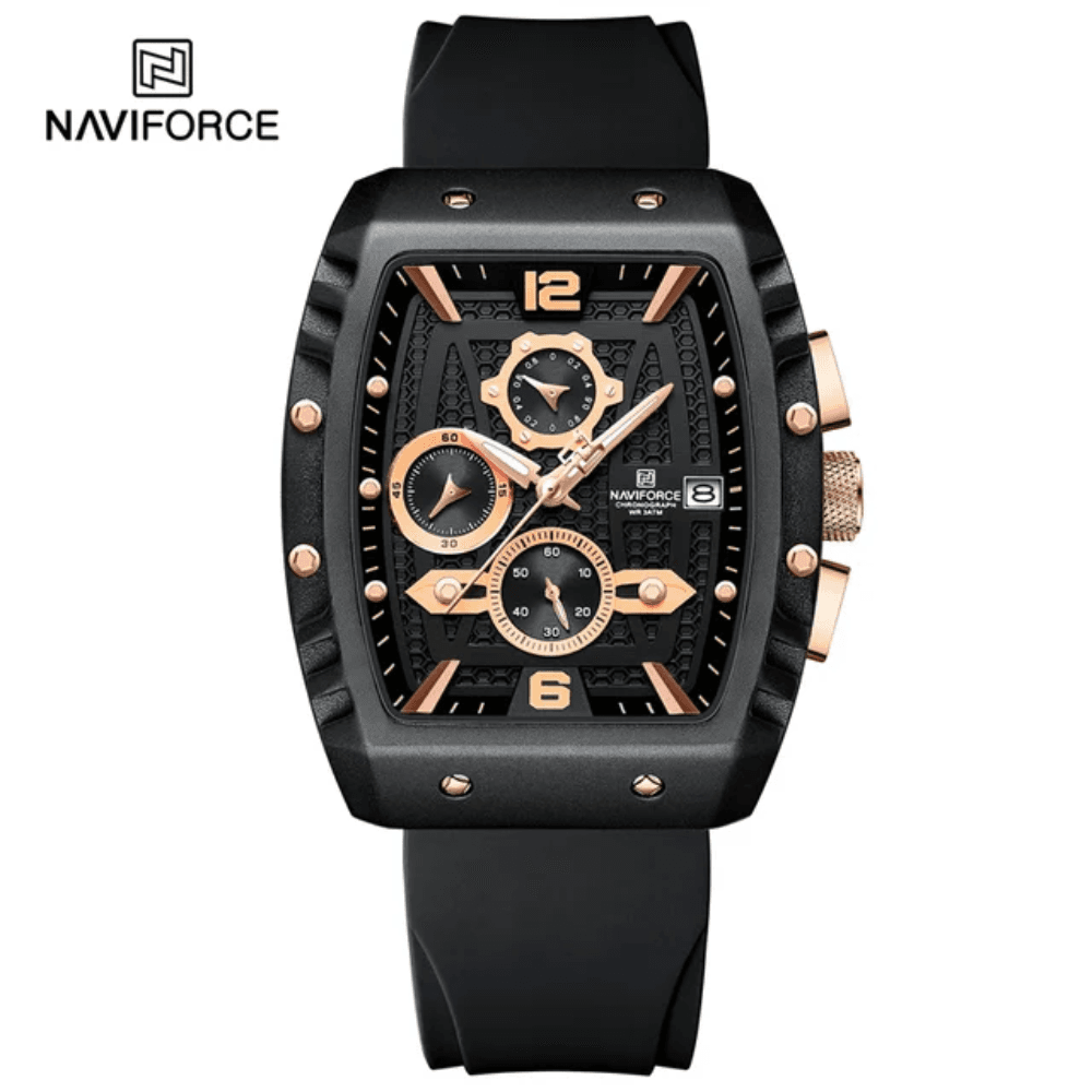 Naviforce NF8025 Rose Black Silicone Strap Mens Analog Watch