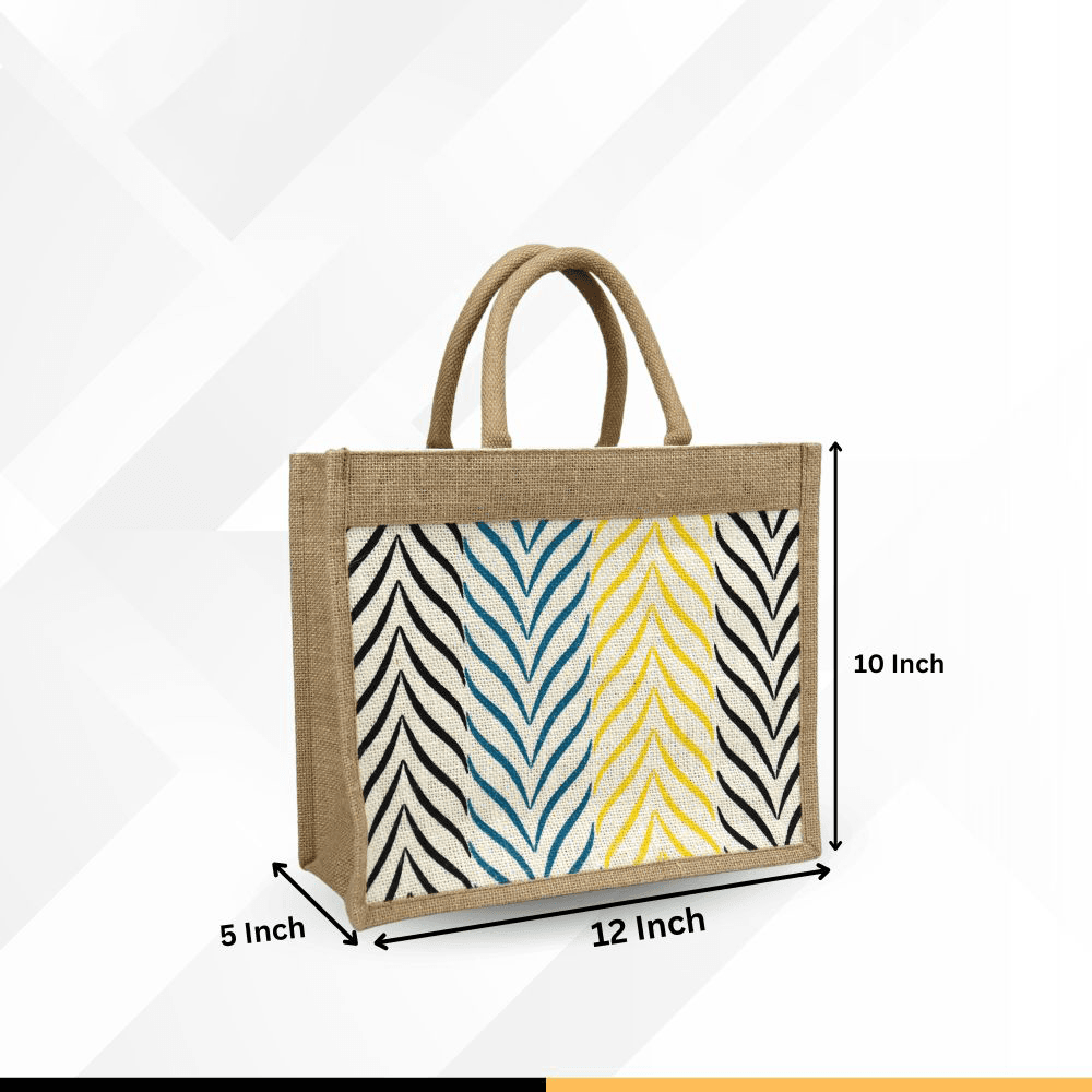 Jute Shopping Bag with Zipper, Natural & Multicolor, (12"x10")