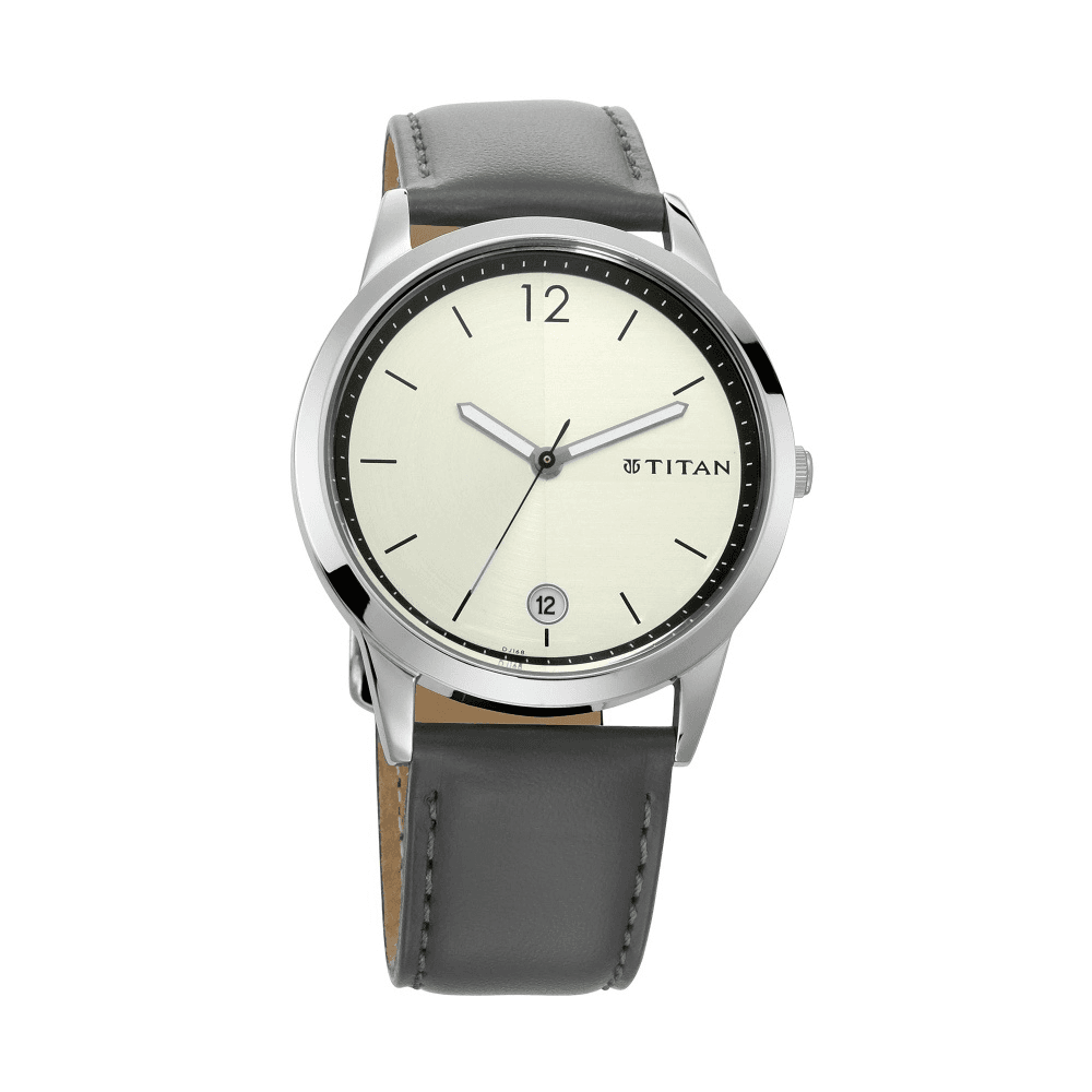 Titan Quartz Analog with Date Silver Dial Leather Strap Watch for Men  (1806SL03)