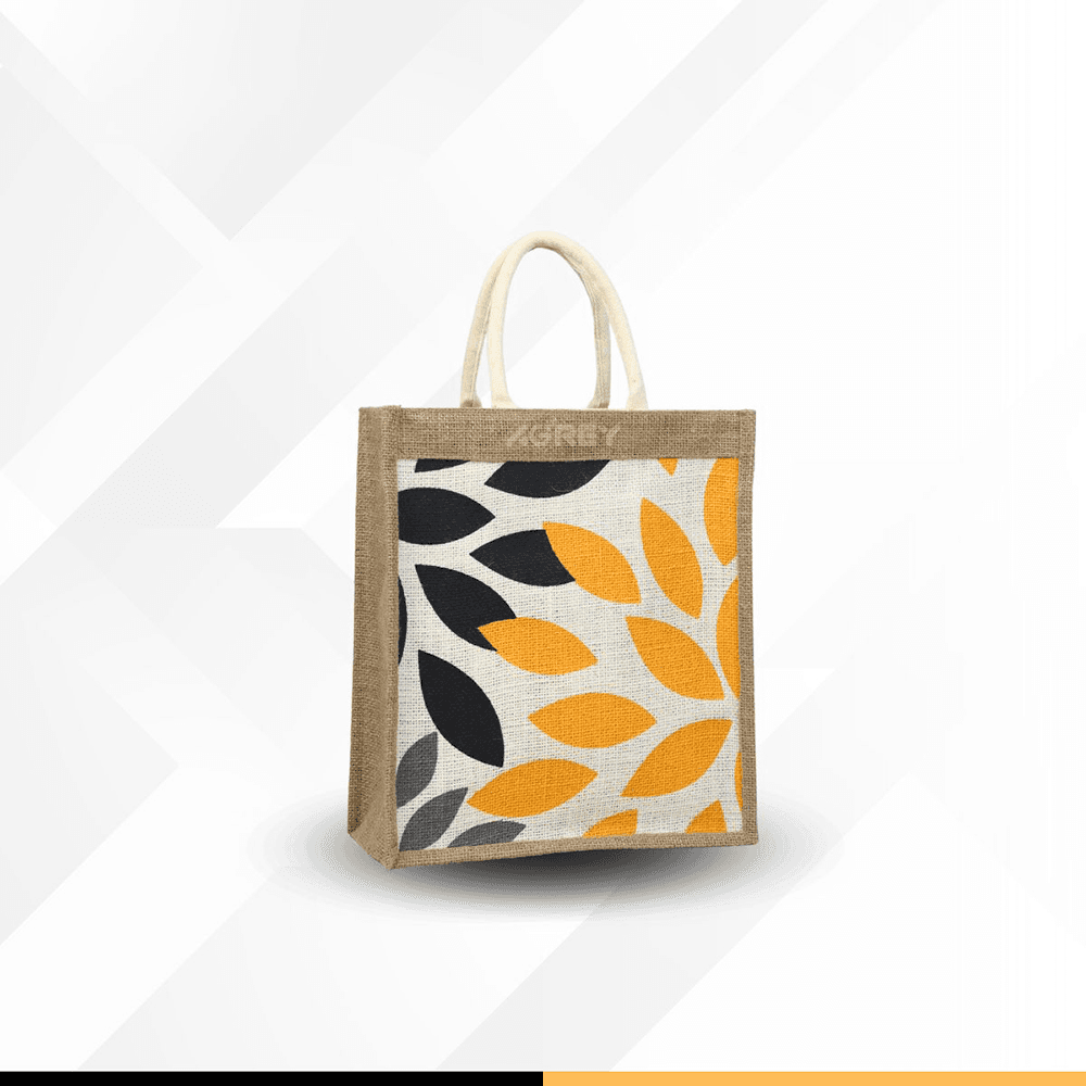 Jute Shopping Bag with Zipper, Natural & White, (12"x14")