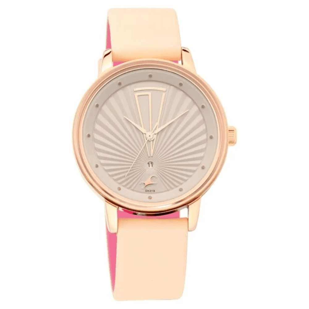 Fastrack 6206WL01 Ruffles Analog with Date Beige Dial Leather Watch for Girls