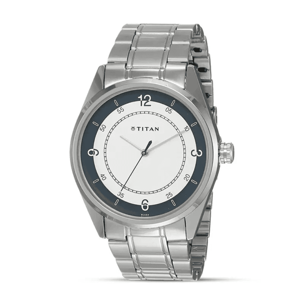Titan Men's Timeless Charm: Men's Analog Watch with white Dial and Metal Strap (1729SM04)