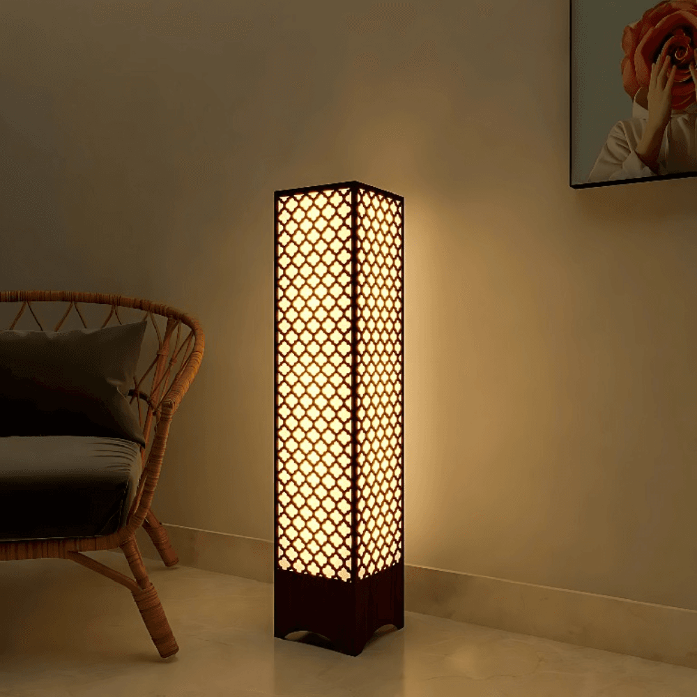 Tall Wooden Floor Lamp | Minimalist Modern Design | Warm White Light | Handcrafted Pine Standing Lamp for Living Room, Bedroom & Hotel Decor by Ednfy (LL-109)