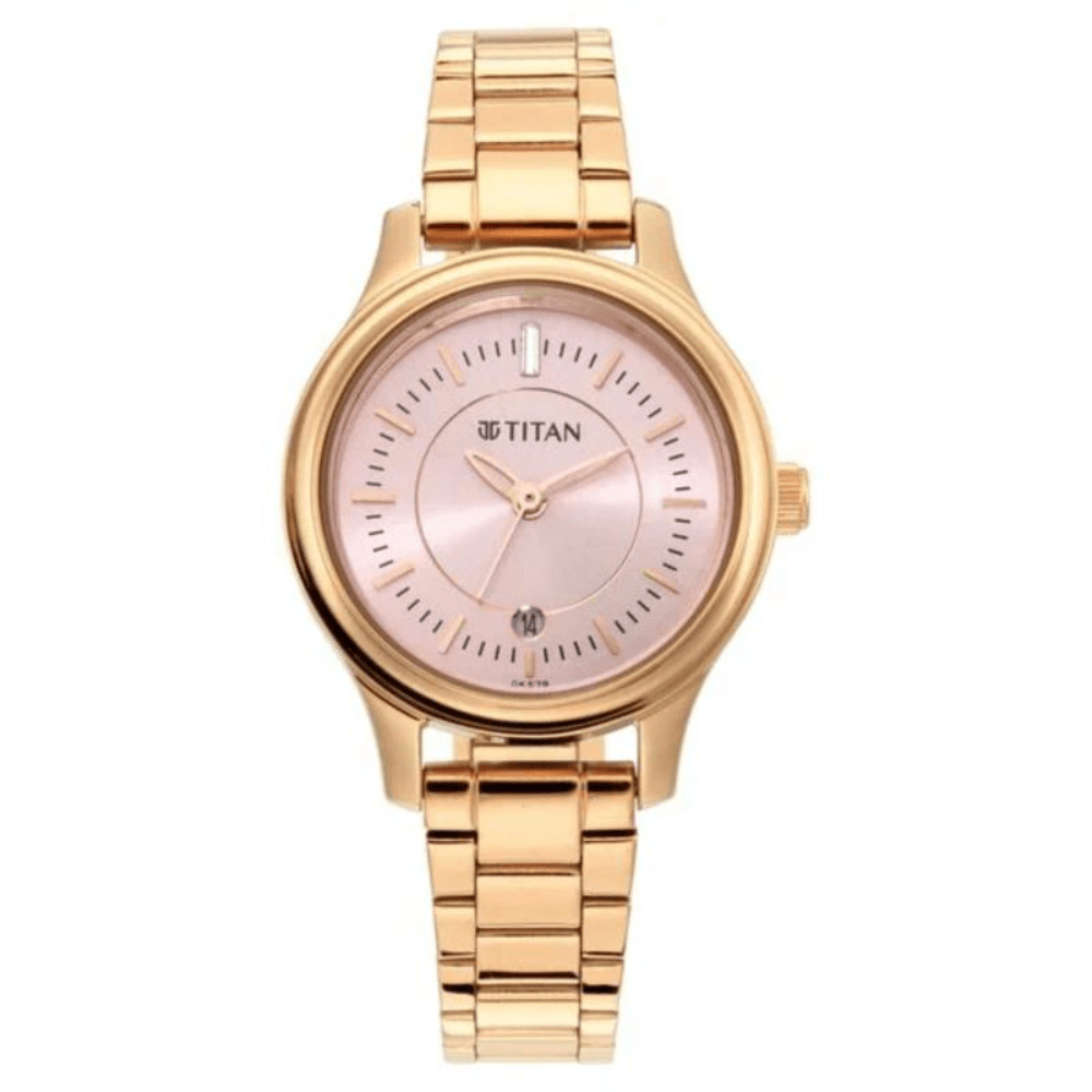 Titan Quartz Analog with Date Rose Gold Dial Metal Strap Watch for Women (2638WM01)