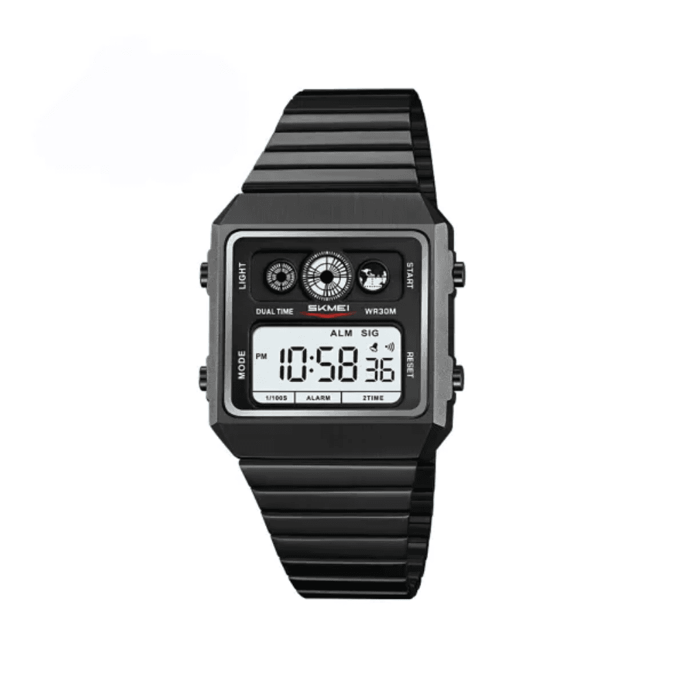 SKMEI 2450 Retro Square Alloy Stainless Steel Waterproof Men Wristwatch- Black