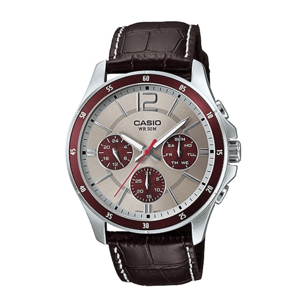 WW1105 Casio Enticer Multifunction Leather Belt Watch MTP-1374L-7A1VDF