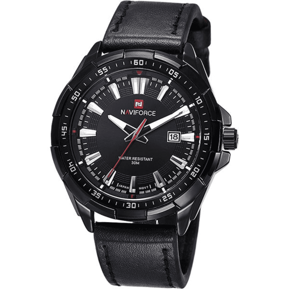 Naviforce 9056 Analog Leather Watch for Men Black