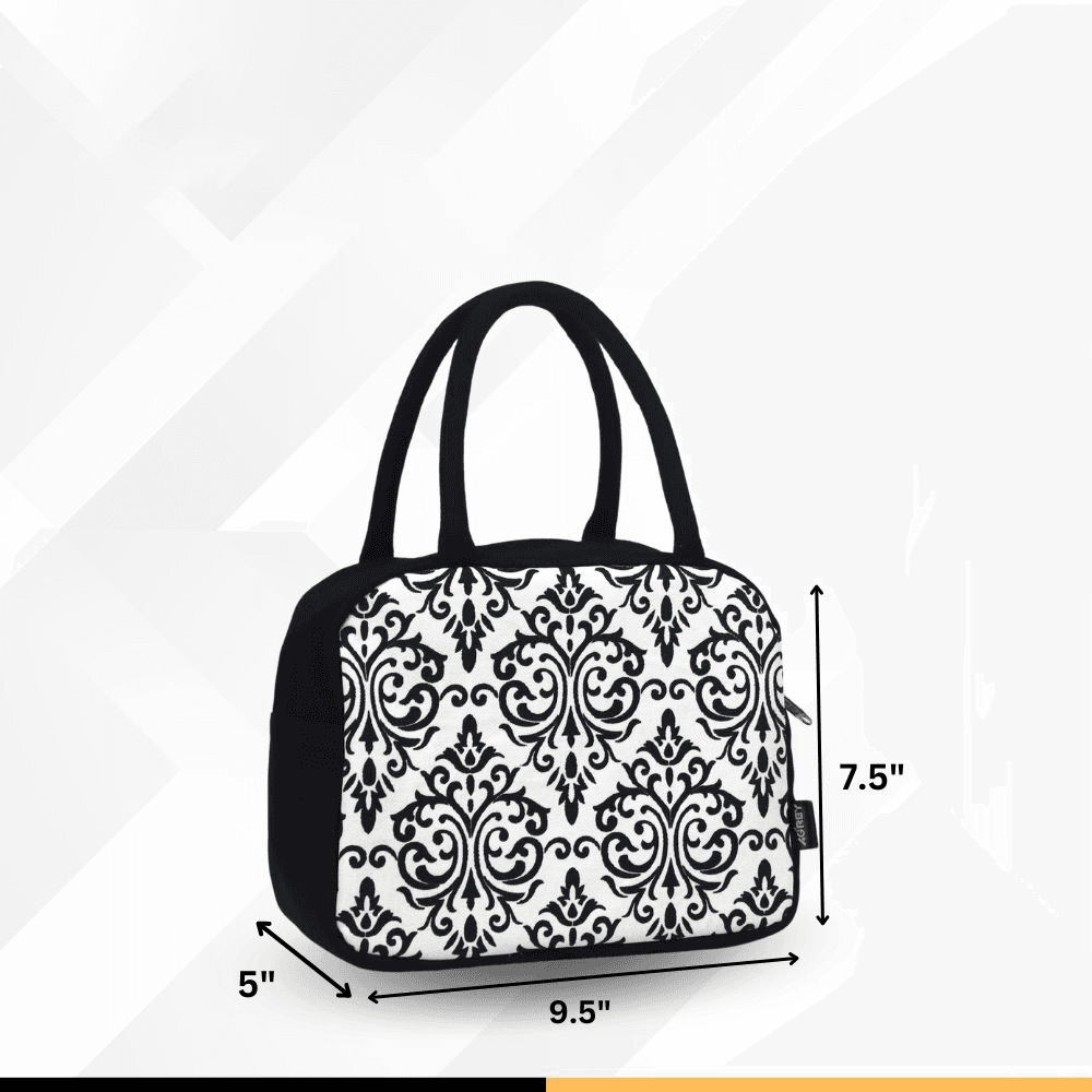 Lunch Carry Bag, Cotton Fabric, Black & White, (9.5″x7.5″x5″)